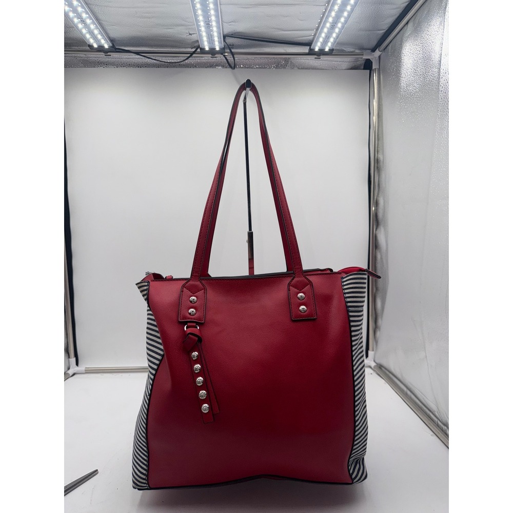 Kate & Alex Cuffaro Red Tote Bag Striped Sides Silver Studs Italian Design